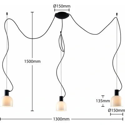 Afbeelding van Lucande hanglamp 3lichts glas, ijzer E27 wit, zwart