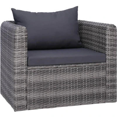 Afbeelding van Tuinstoel met kussens poly rattan grijs