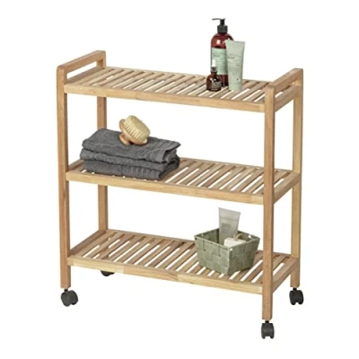 Afbeelding van WENKO Norway Plank met 3 niveaus, rolwagen van hout, serveerwagen opslag, badkamerdessert, walnoot, Norway, 65 x 72 31 cm