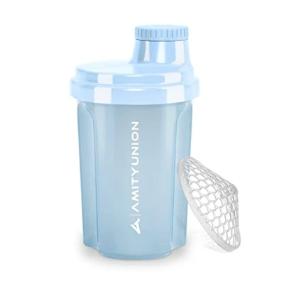 Afbeelding van Protein Shaker 300 ml &quot;Heaven&quot; lekvrij, BPA vrij met klikbare zeef en weegschaal voor romige wei shakes, gym fitness cups isolaten sportconcentraten, origineel in Hemelsblauw 300ml