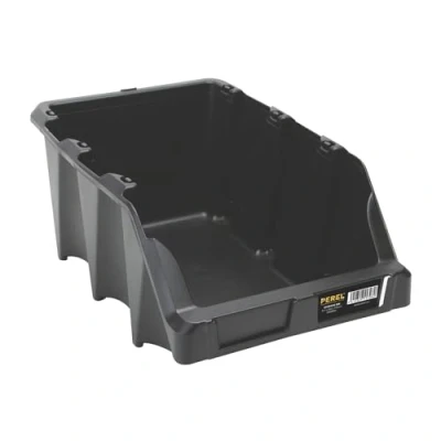 Image de Perel bac à bec, de rangement pour garage atelier, boite empilable, en plastique organiser vos outils, boîte rangement, 217 x 360 155 mm, noir
