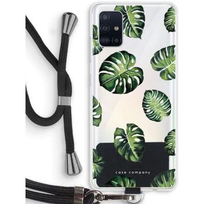 Afbeelding van Case Company® hoesje met Koord geschikt voor Samsung Galaxy A51 4G Tropische bladeren Telefoonhoesje Zwart Bescherming aan alle Kanten en Over de Schermrand