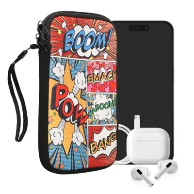Afbeelding van kwmobile hoesje voor smartphones XL 6,7/6,8&quot; hoes van Neopreen Stripboek design meerkleurig binnenmaat 17,2 x 8,4 cm