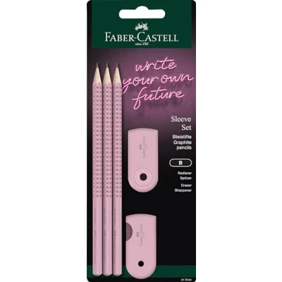 Afbeelding van FABER CASTELL 217084 Pennenset met etui puntenslijper, gum en 3 potloden Grip 2001 Pink Shadows