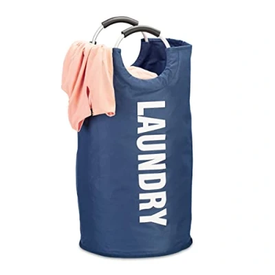 Afbeelding van Relaxdays vouwbare wasmand met hengsel 60 liter waszak vouwbaar draagbaar wasbox blauw