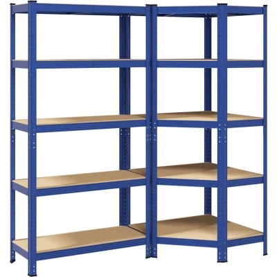 Afbeelding van vidaXL Legbordenset 5 laags 2 st staal &amp; bewerkt hout blauw