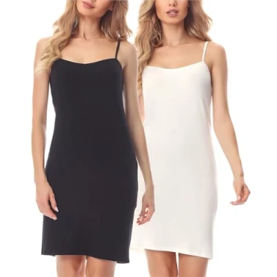 Afbeelding van Merry Style MS MS10 203 UW 2P Dames Onderjurk 2 Pack Nachthemd kort V neck verstelbare Spaghetti bandjes Viscose Zwart/Ecru (2Pack) M