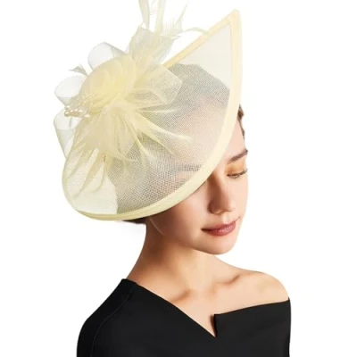 Afbeelding van DRESHOW Fascinator Hoeden Tea Party Hoed Vintage Pillendoos Hoofdband Cocktail voor Meisjes en Vrouwen, 1 stuk: 03 FM zwart
