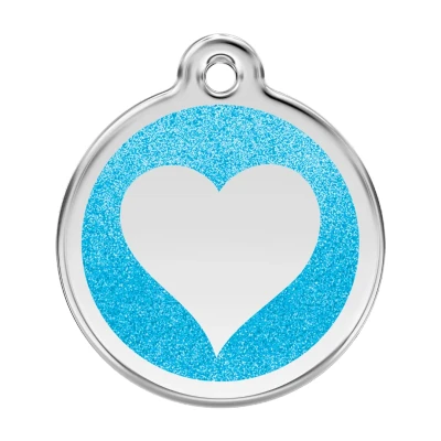 Afbeelding van Heart Aqua glitter hondenpenning large/groot dia. 3,8 cm RedDingo