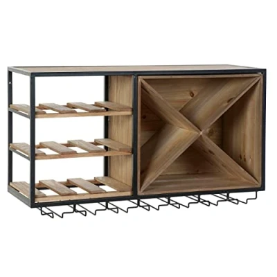 Afbeelding van Flessenrek DKD Home Decor 80 x 24 44 cm Spar Natuurlijk Zwart Metaal Bruin Hout MDF