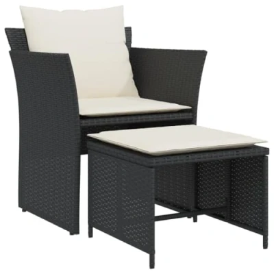 Afbeelding van Tuinstoel met voetenbank poly rattan zwart