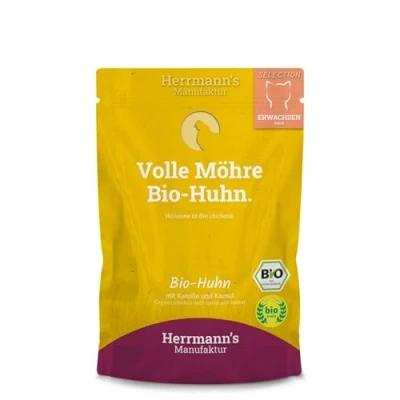 Afbeelding van 40x 100g Herrmann&#039;s Selection biologische kip met wortel &amp; camembert Kattenvoer Natvoer