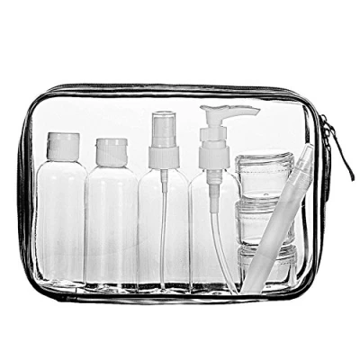 Afbeelding van LUZWAY Toilettas transparant + 8 lege reisflessen voor vloeistoffen (max. 100 ml), reisset vliegtuig, in handbagage, make uptas mannen en vrouwen