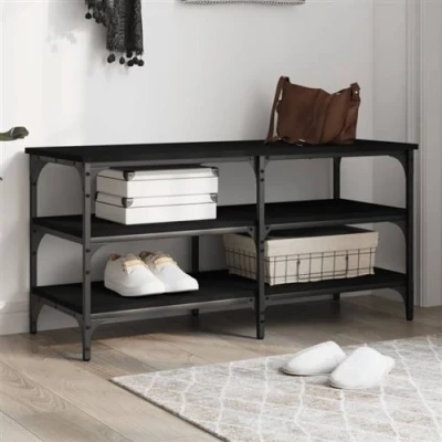 Afbeelding van Schoenenbank 100x38,5x49 cm bewerkt hout zwart