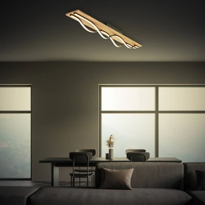 Afbeelding van Briloner Vinka LED plafondlamp 3817014 Houtdecor Waveform 2 vlammen AAN/UIT Warm wit licht 98 x 11 13,5 cm Zwart Hout