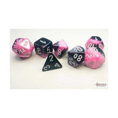 Afbeelding van Chessex Gemini Mini Polyhedral Black Pink/white Dobbelsteen Set (7 stuks)