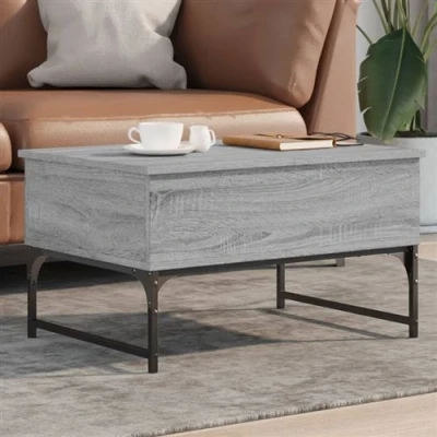 Afbeelding van Salontafel 70x50x40 cm bewerkt hout en metaal grijs sonoma