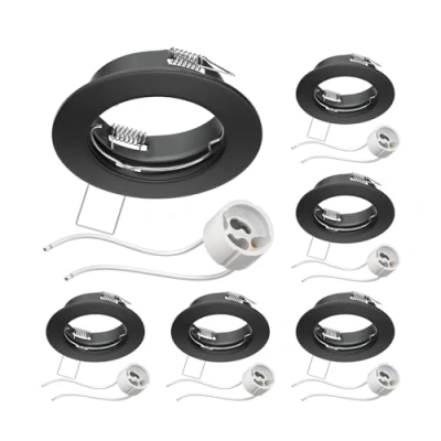 Afbeelding van ledscom.de 6 Inbouwspots met behuizing voor in het plafond, FERE, mat zwart (led/halogeen/GU10/MR16/PAR16/50mm) incl. GU10 fitting