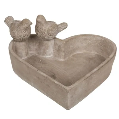 Afbeelding van Hartvormig vogelbad met 2 vogeltjes Grijs uit beton 20x4cm