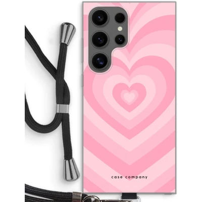 Afbeelding van Case Company® hoesje met Koord geschikt voor Samsung Galaxy S24 Ultra Hart Roos Telefoonhoesje Zwart Bescherming aan alle Kanten en Over de Schermrand
