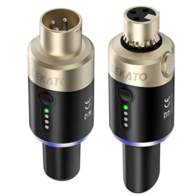 Afbeelding van XLR Microfoon Zender Ontvanger Draadloos, LEKATO 5.8GHz Draadloze Microfoonsysteem Plug on Oplaadbare Set voor Dynamische Microfoons, Audio Mixer, DSLR Camera, PA Systeem