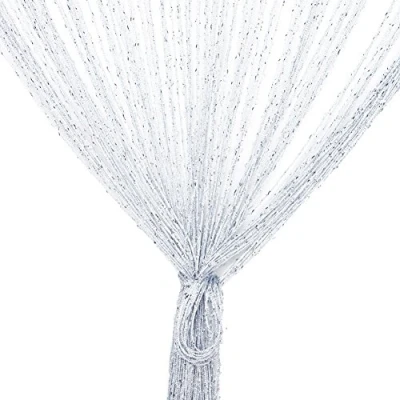 Afbeelding van Vidillo Deurgordijn, zilverkleurig, decoratief, touwgordijn, 100 x 200 cm, wandpaneel, raam, deur, franje, ideaal voor draaddeur, muggennet, ruimteverdeler, kerstbruiloft, slaapkamer (wit)