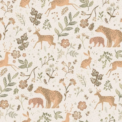 Afbeelding van ESTAhome behang bos met bosdieren gebroken wit en beige 139525 53 cm x 10,05 m