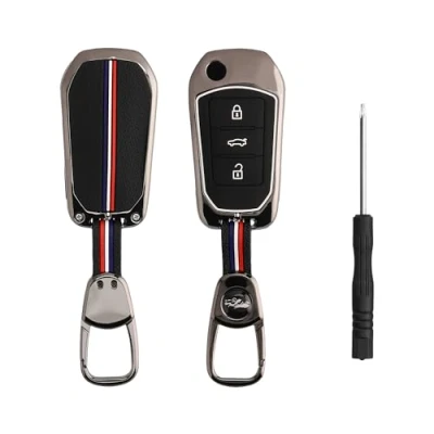Afbeelding van kwmobile Sleutelhoesje geschikt voor Peugeot Citroen 3 knops Smartkey Autosleutel (alleen Keyless Go) hoesje met metalen frame en silicone blauw / rood wit
