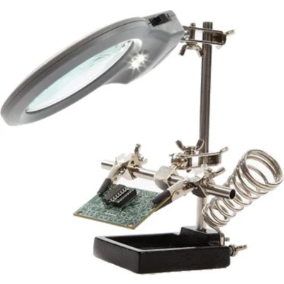 Afbeelding van Derde hand met vergrootglas, LED lamp &amp; soldeerbouthouder