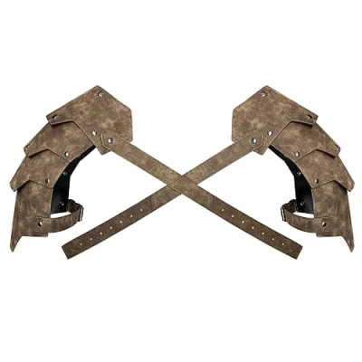 Afbeelding van HiiFeuer pauldron Middeleeuwse dubbele synthetisch leer vintage huurling schouderpantser voor LARP/Cosplay Ren Faire (brons A)