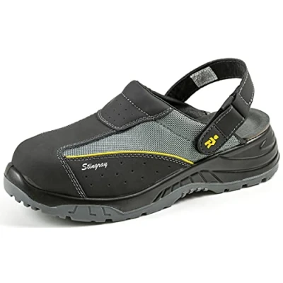 Image de EuroRoutier Stingray Gris Noir Leather, Sabots, Chaussures de sécurité certifié SB+A+E+FO+SRC, Noir, 46 EU