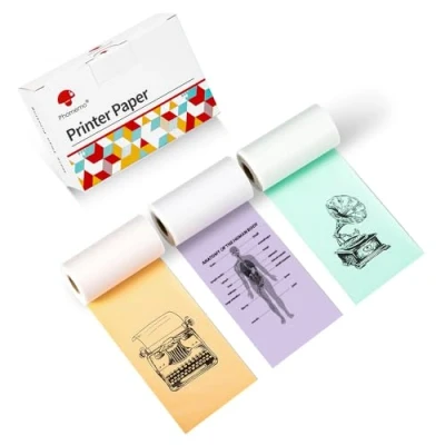 Afbeelding van Phomemo M02/M02Pro/M02S/M03/M03AS/M04S/M04AS Papierrollen, groen/paars/oranje, met mini pincetpapier, 50 mm x 3,5 m, 3 stuks