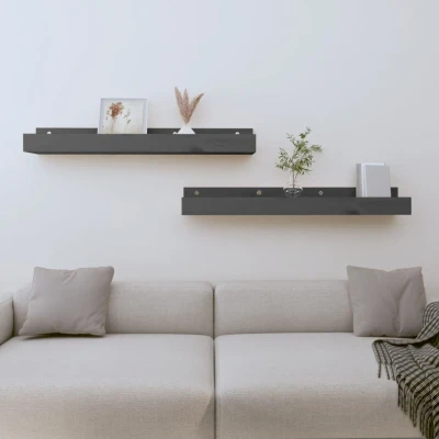 Afbeelding van Wandschappen 2 st 80x12x9 cm massief grenenhout grijs