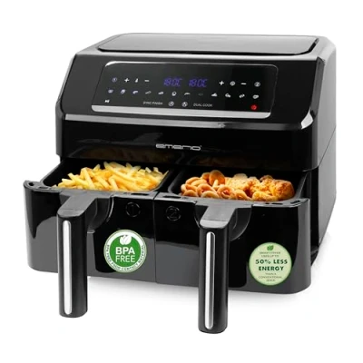 Afbeelding van Emerio AF 130376.1 dubbele digitale heteluchtfriteuse, Frituren zonder extra olie, 2 x 3.6 liter inhoud, 11 automatische programma&#039;s, Cool Touch, BPA vrij, snel opwarmen, 2400 watt