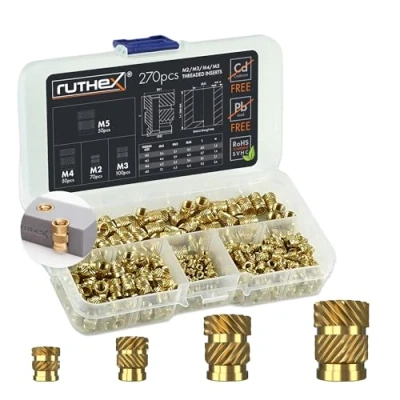 Afbeelding van ruthex Box M2 + M3 M4 M5 schroefdraadinzet 70 100 50 stuks schroefdraadhulzen van messing stabiele moer voor kunststof te gebruiken in 3D gedrukte door hitte of ultrasoon