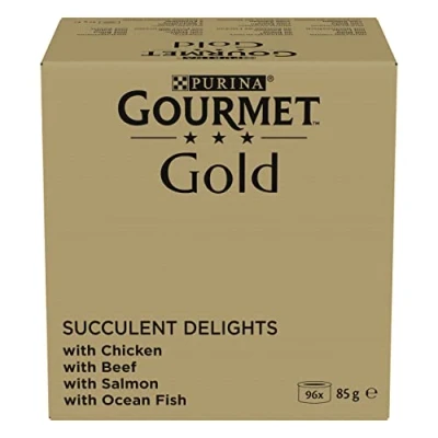 Afbeelding van 96 x 85 g Kip, Zeevis, Rund, Zalm Gourmet Gold Kattenvoer