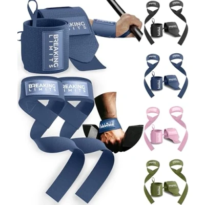 Afbeelding van Breaking Limits Lifting Straps + Wrist Wraps Bundel Fitness, Crossfit &amp; Krachttraining Navy Blue