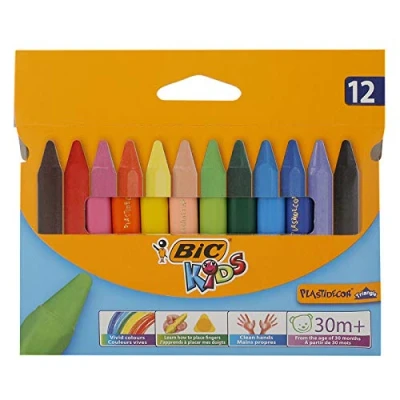 Image de Craie Triangulaire Bic Plastidecor Etui de 12 Craies Triangulaires couleurs assorties