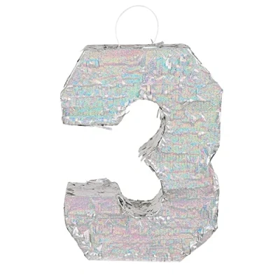 Afbeelding van Boland Piñata &#039;3&#039; holografisch Zilver 3 Verjaardag, Kinderfeestje, Themafeest