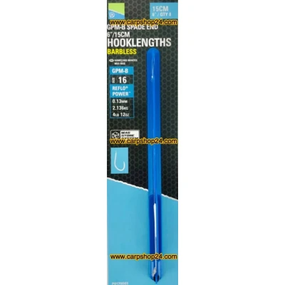 Afbeelding van Preston Onderlijnen GPM B Spade End Barbless 15cm (8 pcs) Maat : haak 16 0.13mm
