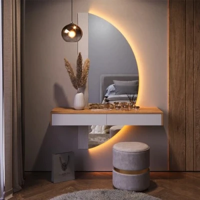 Afbeelding van Vicco Beautytisch met licht Melisa, Wit/Eiken, 120 cm LED verlichting