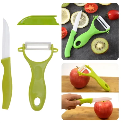 Afbeelding van Cheqo® Keramische Schilmessen Set Dunschiller Schilmes Schilmesje Aardappelmes 17cm + Groen