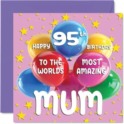 Afbeelding van 95 jaar Verjaardagskaart voor moeder World&#039;s Most Amazing Mum van dochter en zoon, 145 mm x mm, jaar, wenskaarten mama, mama