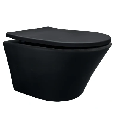Afbeelding van Wiesbaden Vesta Junior wandcloset rimless verkort Shade slim toiletzitting softclose en quick release mat zwart