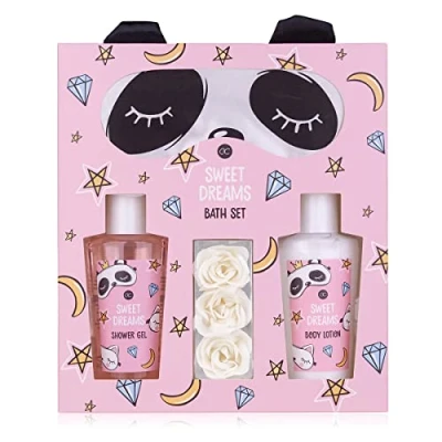 Afbeelding van accentra SWEET DREAMS cadeauset schoonheidsset met slaapmasker, verzorgende douche, bodylotion en badconfetti het speciale cadeau voor meisjes, tieners, vriendin, zus, vrouw