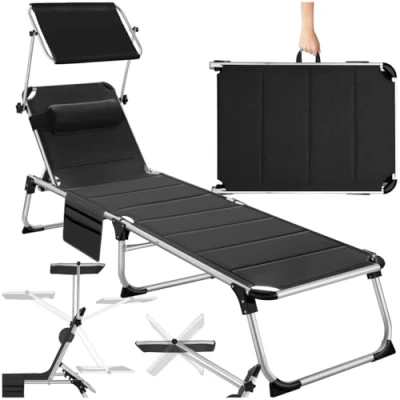 Afbeelding van tectake® ligstoel ligbed zonnebed gestoffeerd, inklapbaar zwart 220 x 60,5 34 cm, met zijvak