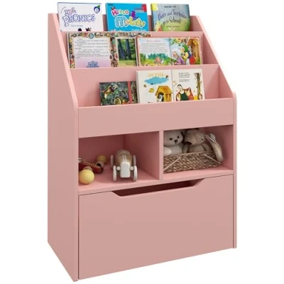 Afbeelding van HOMCOM Boekenkast met meerdere opbergruimtes, 3 planken, 2 nissen, grote lade, hout, roze