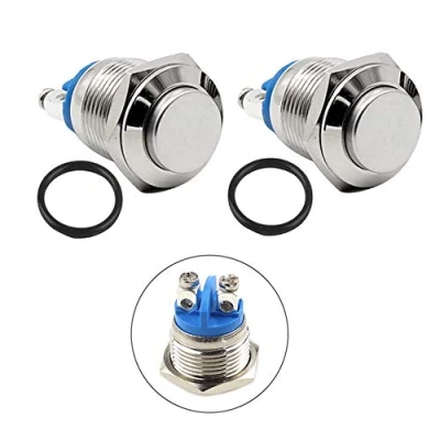 Afbeelding van QitinDasen 10 stuks premium 19 mm momentane 2 polige drukknopschakelaar, metalen drukknop schakelaar met hoge ronde kop, drukknopschakelaar 3 A 250 V