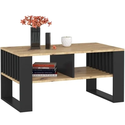 Afbeelding van Rockford Salontafel in Artisan Eiken en Zwart Stijlvol Functioneel Design