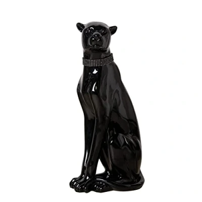 Image de Grande statue de panthère en résine, position assise, hauteur 60 centimètres. Modèle noir, pour décoration ou collection